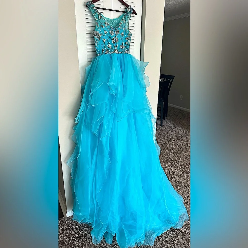 Bright Sky Blue Pageant Dress - Picture 6 of 7